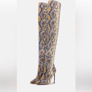 Steve Madden Snakeskin Over-the-Knee Boots in Cream, Blue, and Brown